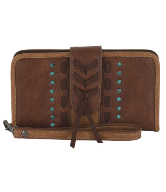 Justin Justin Slim Wallet Tan W/Chevron Stitch and Concho