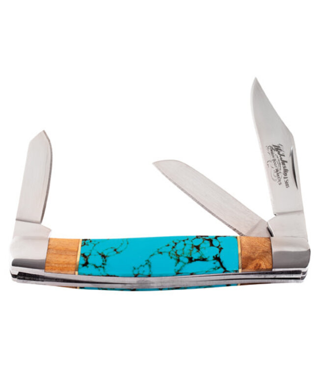 Justin Justin Stockman Knife Turquoise Colored Stone Burlwood Handle