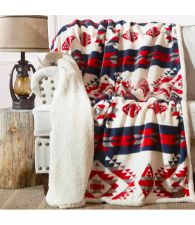 Wrangler Red White  and Blue Southwest Plush Sherpa Throw