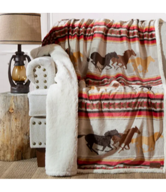 Wrangler Southwest Sherpa Fleece Throw Blanket Running Horse