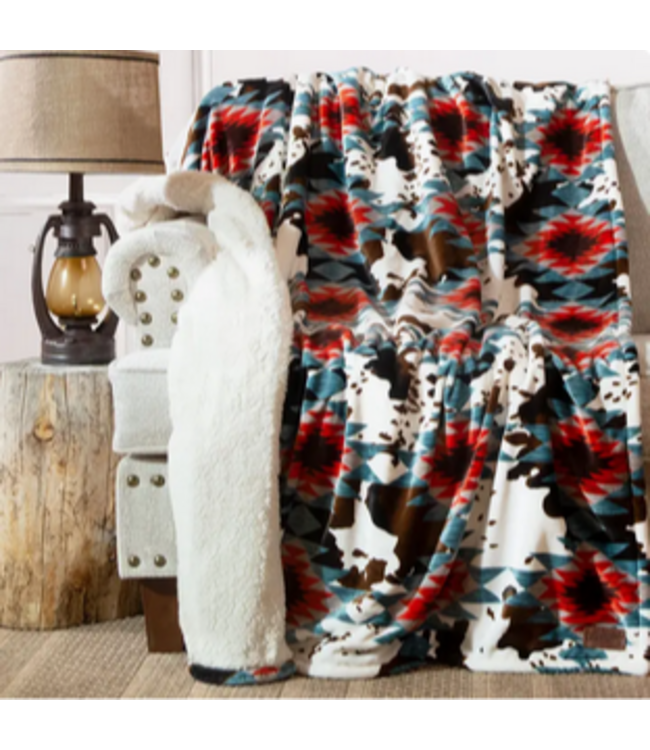 Wrangler Southwest Cowhide Plush Sherpa Throw