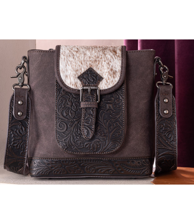 Montana West Trinity Ranch Genuine Hair-On Cowhide Tooled Concealed Carry Crossbody Bag