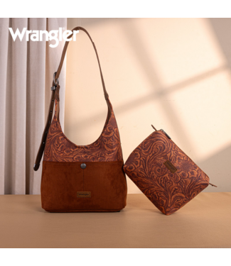 Wrangler Wrangler Vintage Floral Printed Hobo Bag-Brown