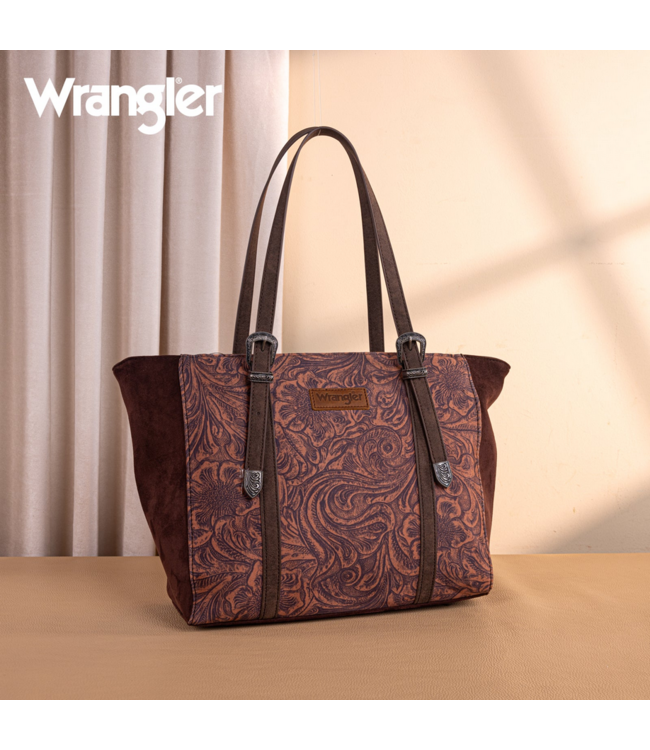 Wrangler Wrangler Vintage Floral Printed Large Tote Bag - Coffee
