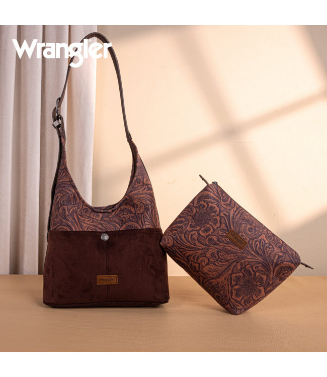Wrangler Wrangler Vintage Floral Printed Hobo Bag-Coffee