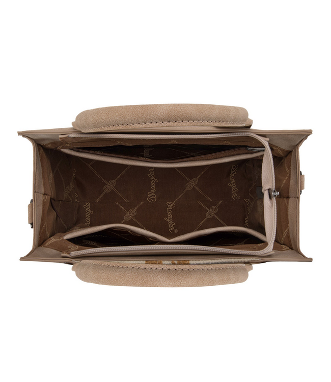 Wrangler Wrangler Tooled Aztec Pattern Print Concealed Carry Tote/Crossbody Tan