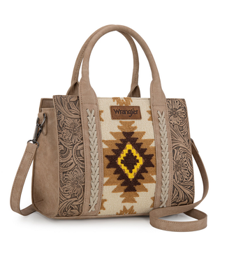 Wrangler Wrangler Tooled Aztec Pattern Print Concealed Carry Tote/Crossbody Tan