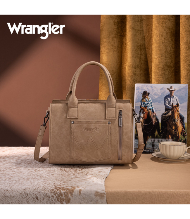 Wrangler Wrangler Tooled Aztec Pattern Print Concealed Carry Tote/Crossbody Tan