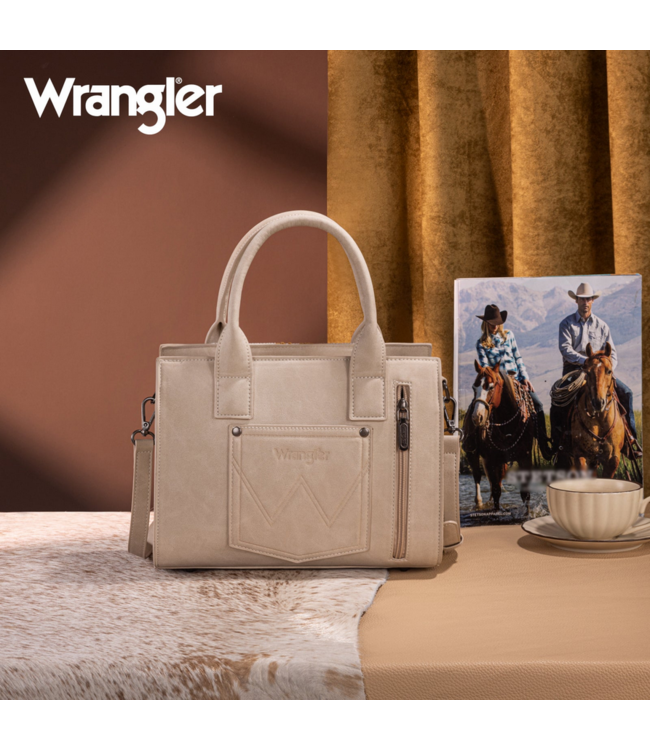 Wrangler Wrangler Tooled Aztec Pattern Print Concealed Carry Tote/Crossbody -Beige