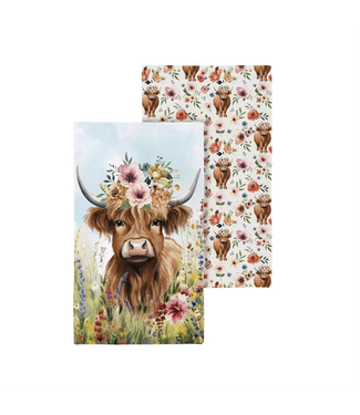Evergreen Enterprises Petal & Plow Kitchen Towel  Waffle Weave Double-Sided Farm Highland Cow