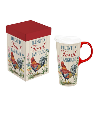 Evergreen Enterprises Petal Plow Ceramic Cup Farm Rooster Funny 17oz Gift Box
