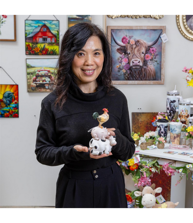 Evergreen Enterprises Petal Plow Table Decor Resin Farm Animal Trio, 7.5"H