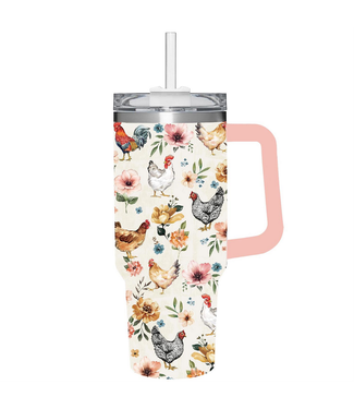Evergreen Enterprises Petal  Plow Tumbler Canyon Cup Double Wall Stainless Steel Farm Chickens 40oz Gift Box