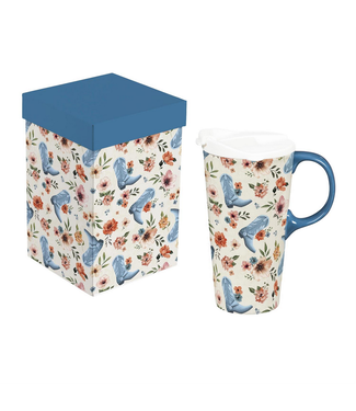 Evergreen Enterprises Petal Plow Ceramic Perfect Cup Cowboy Boots  17oz Gift Box