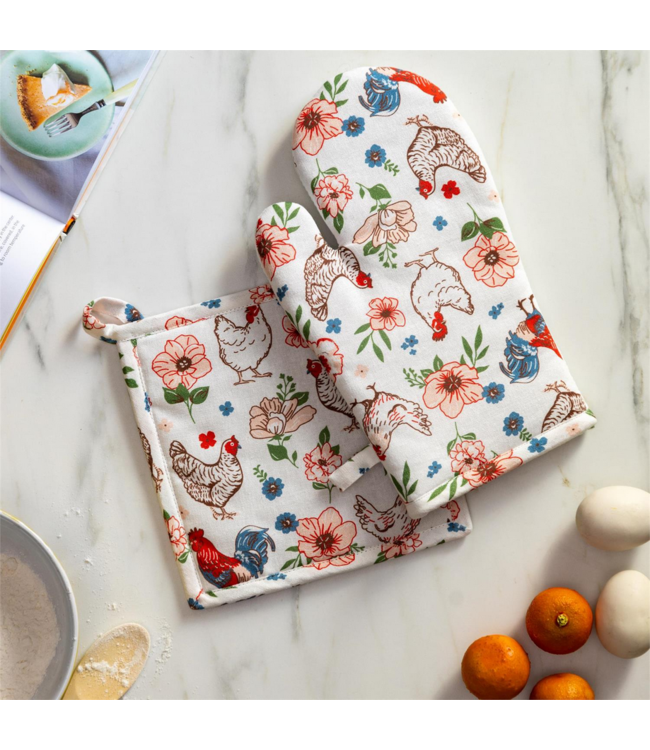 Evergreen Enterprises Petal Plow Kitchen Gift Set Oven Mitt and Pot Holder Set of 2