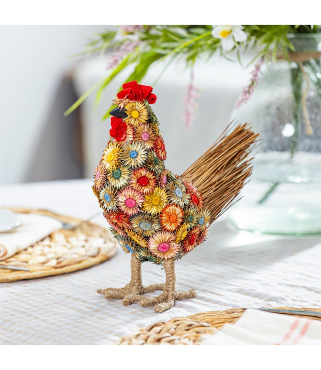 Evergreen Enterprises Petal Plow Faux Floral Table Decor Dried Floral Chicken 8.25"L