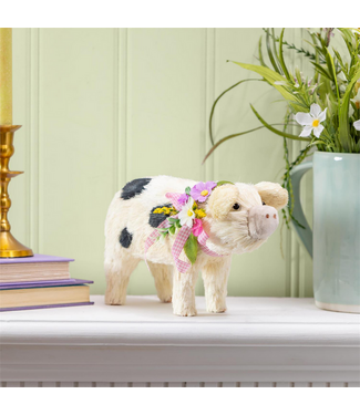 Evergreen Enterprises Petal  Plow Table Decor Natural Fiber Floral Pig 10.75"L