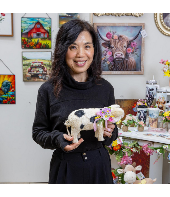 Evergreen Enterprises Petal  Plow Table Decor Natural Fiber Floral Pig 10.75"L