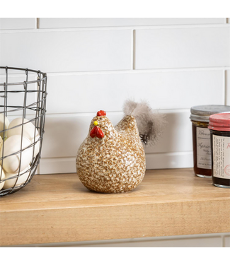 Evergreen Enterprises Petal Plow Table Decor Ceramic Chicken with Feathers 7"L