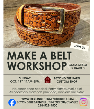 Beyond the Barn Make a Belt Workshop! Sunday Oct. 19th 11-5