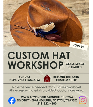 Beyond the Barn Custom Hat Workshop! Sunday Nov. 2nd 11-5