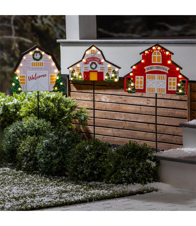 Evergreen Enterprises Holiday Poinsettia Barns Solar Garden Stake 36"H