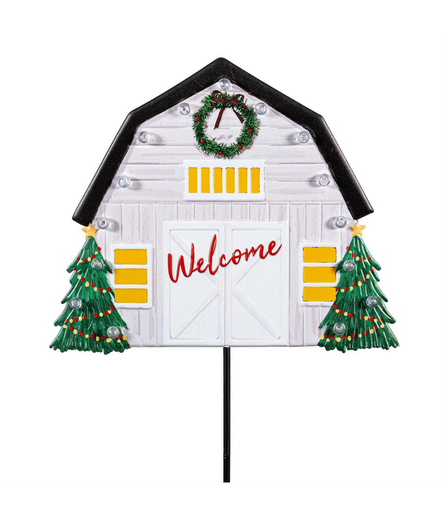 Evergreen Enterprises Holiday Poinsettia Barns Solar Garden Stake 36"H