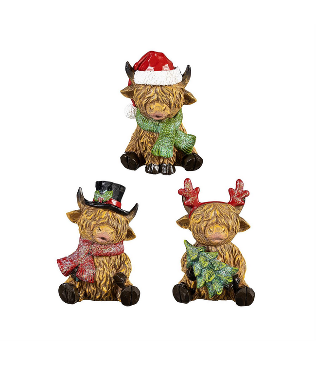 Evergreen Enterprises Woodland Storybook Table Décor Holiday Highland Cow Resin 4.5"H