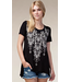 Vocal Floral Printed Rhinestone Short Sleeve Knit Top