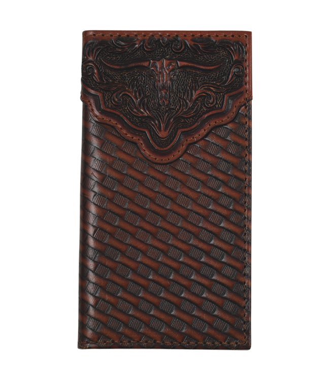 Justin Justin Mens Jr Rodeo Wallet Embossed Yoke W/Basketweave and Steerhead