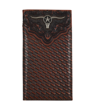 Justin Justin Mens Rodeo Wallet Embossed Yoke W/Basketweave and Steerhead