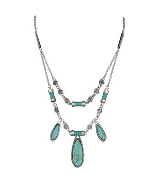 Justin Justin Ladies Necklace 2 Strand Turquoise Stone Pendants