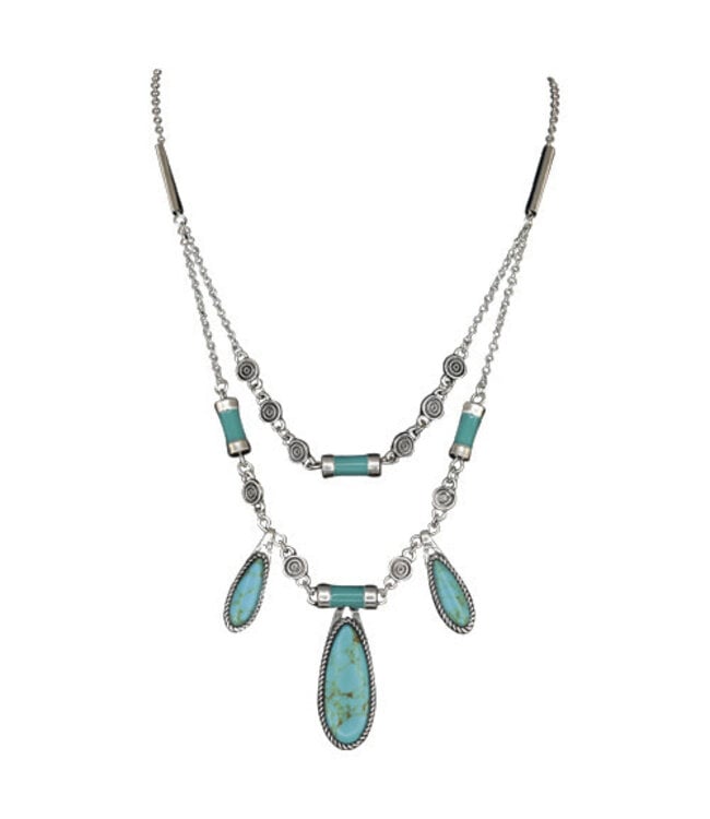 Justin Justin Ladies Necklace 2 Strand Turquoise Stone Pendants