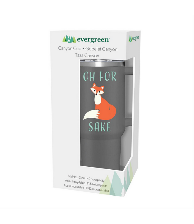 Evergreen Enterprises Oh For Fox Sake Canyon Cup Double Wall Stainless Steel w/ Straw 40oz Gift Box