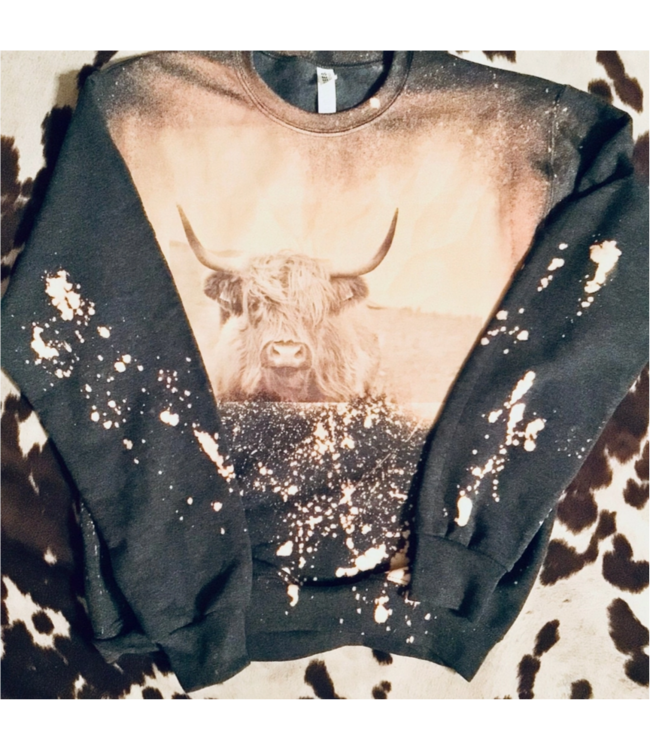 Ranchy Roan Boutique Highland Cowboy Distressed Sweatshirt