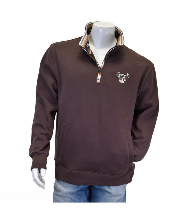 Cowboy Hardware Solid Qtr Zip Fleece Cadet Dark Chocolate