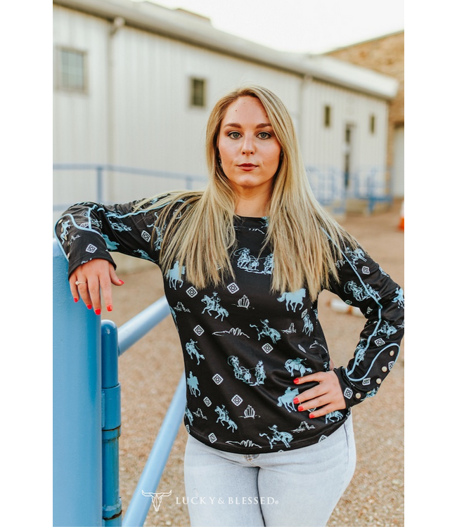 Lucky & Blessed Western Printed Pearl Snap Cuff