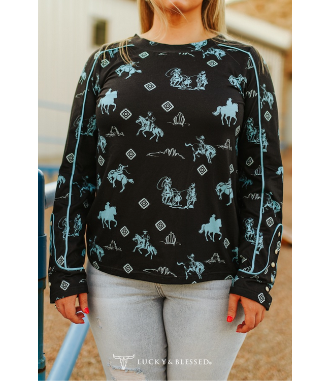 Lucky & Blessed Western Printed Pearl Snap Cuff