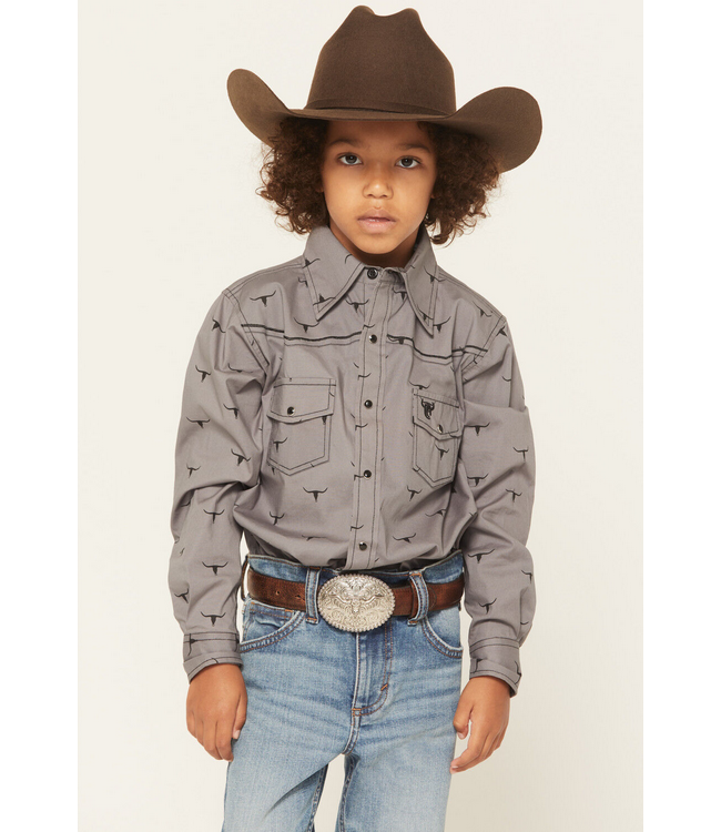 Cowboy Hardware Youth Skull Scatter L/S Print Charcoal