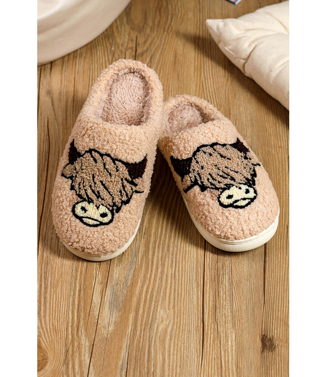 1 the Woman Cartoon Animal Plush Highland Cow Slippers