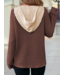 1 the Woman Waffle Contrast Half Buttoned Hooded Pullover Top