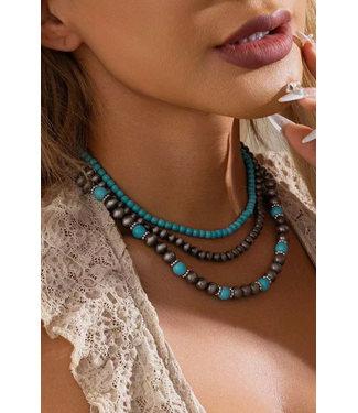 3pcs Turquoise Beading Retro Necklace Set