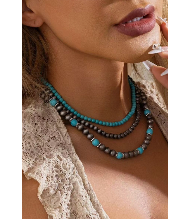 3pcs Turquoise Beading Retro Necklace Set