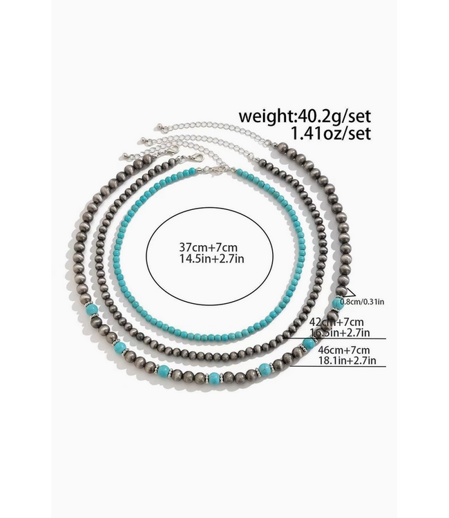 3pcs Turquoise Beading Retro Necklace Set