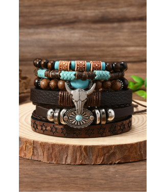1 the Woman 6 Piece Western Bull Skull Turquoise Beading Bracelet