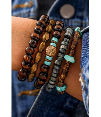 1 the Woman Boho Turquoise Wooden Beaded Multi Layer Bracelet