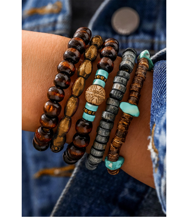 1 the Woman Boho Turquoise Wooden Beaded Multi Layer Bracelet