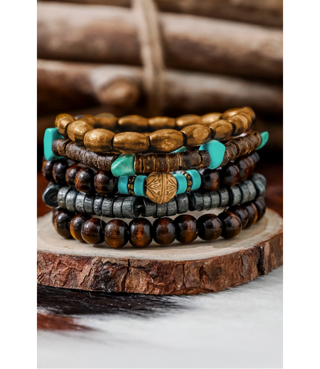 1 the Woman Boho Turquoise Wooden Beaded Multi Layer Bracelet