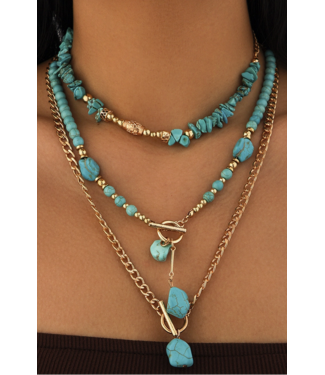 1 the Woman Plated Toggle Clasp Turquoise Cable Chain Layered Necklace