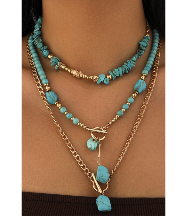 1 the Woman Plated Toggle Clasp Turquoise Cable Chain Layered Necklace